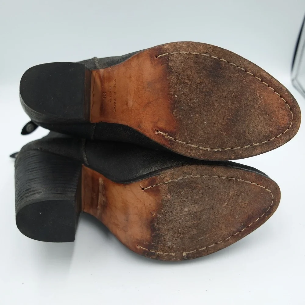 Rag & Bone Newbury Ankle Boots Distressed Black Grey Suede Size 39 US 8.5